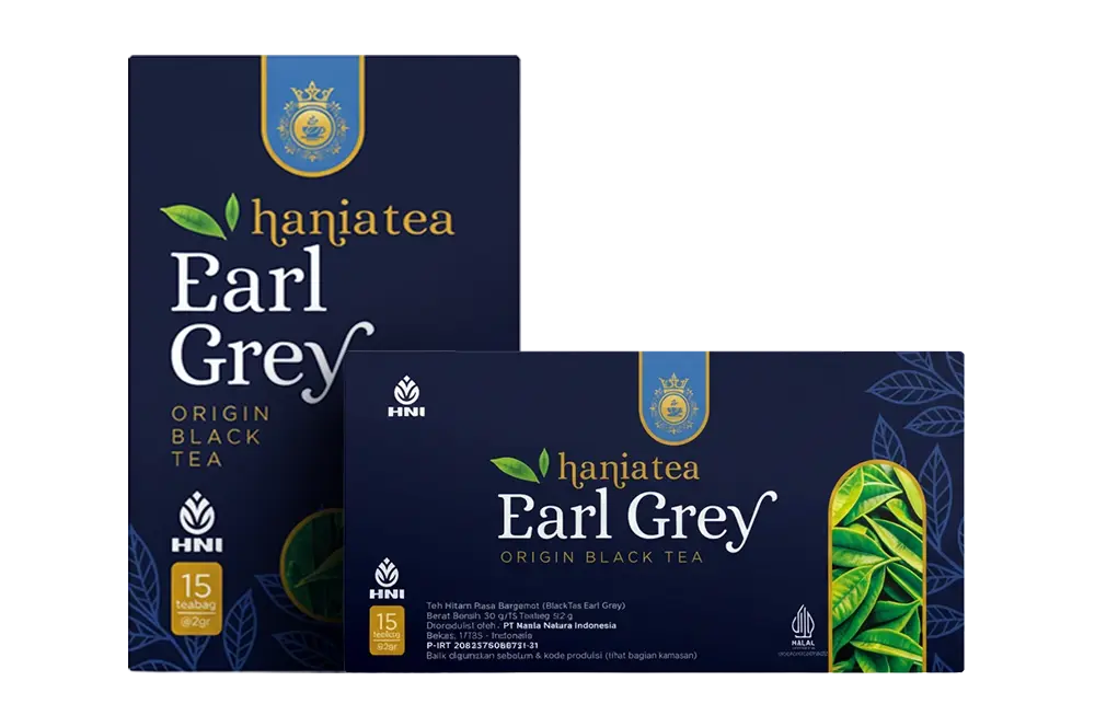 Kemasan box Hania Tea Earl Grey Bergamot HNI isi 15 tea bag