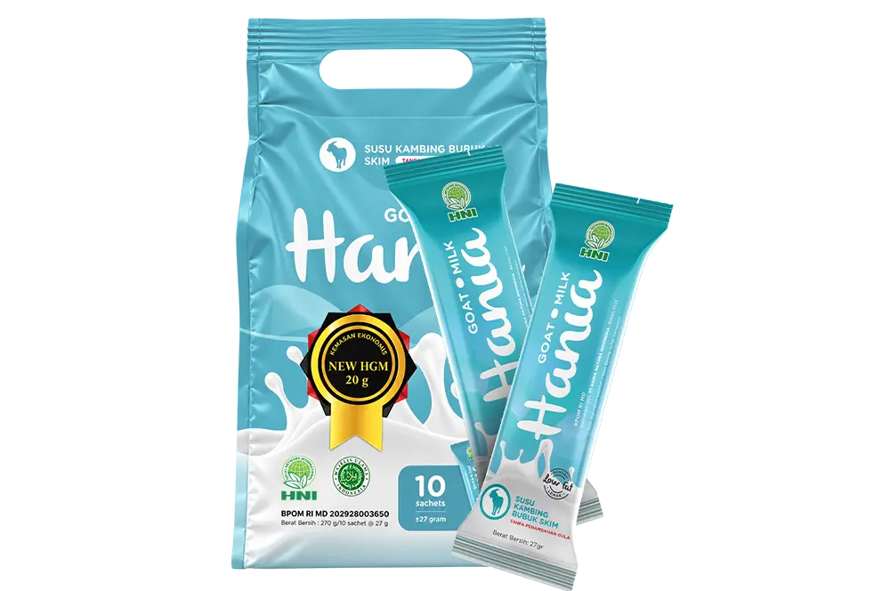 Kemasan Hania Susu Kambing Skim HNI bubuk rendah lemak 10 pouch