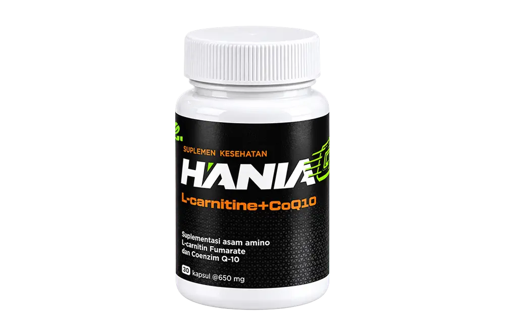 Kemasan botol Hania Go L-Carnitine + CoQ10 HNI isi 30 kapsul