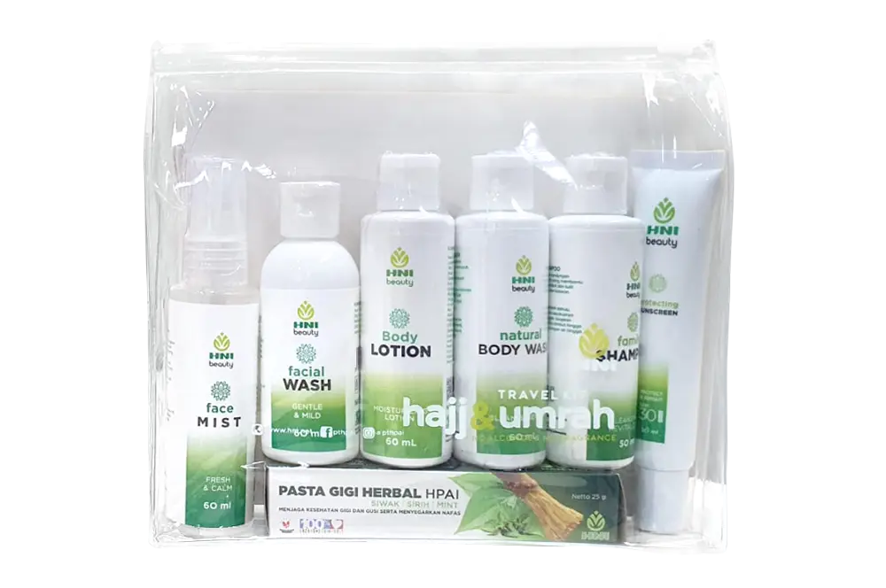 Travel Kit Haji dan Umrah HNI berisi tujuh produk perawatan